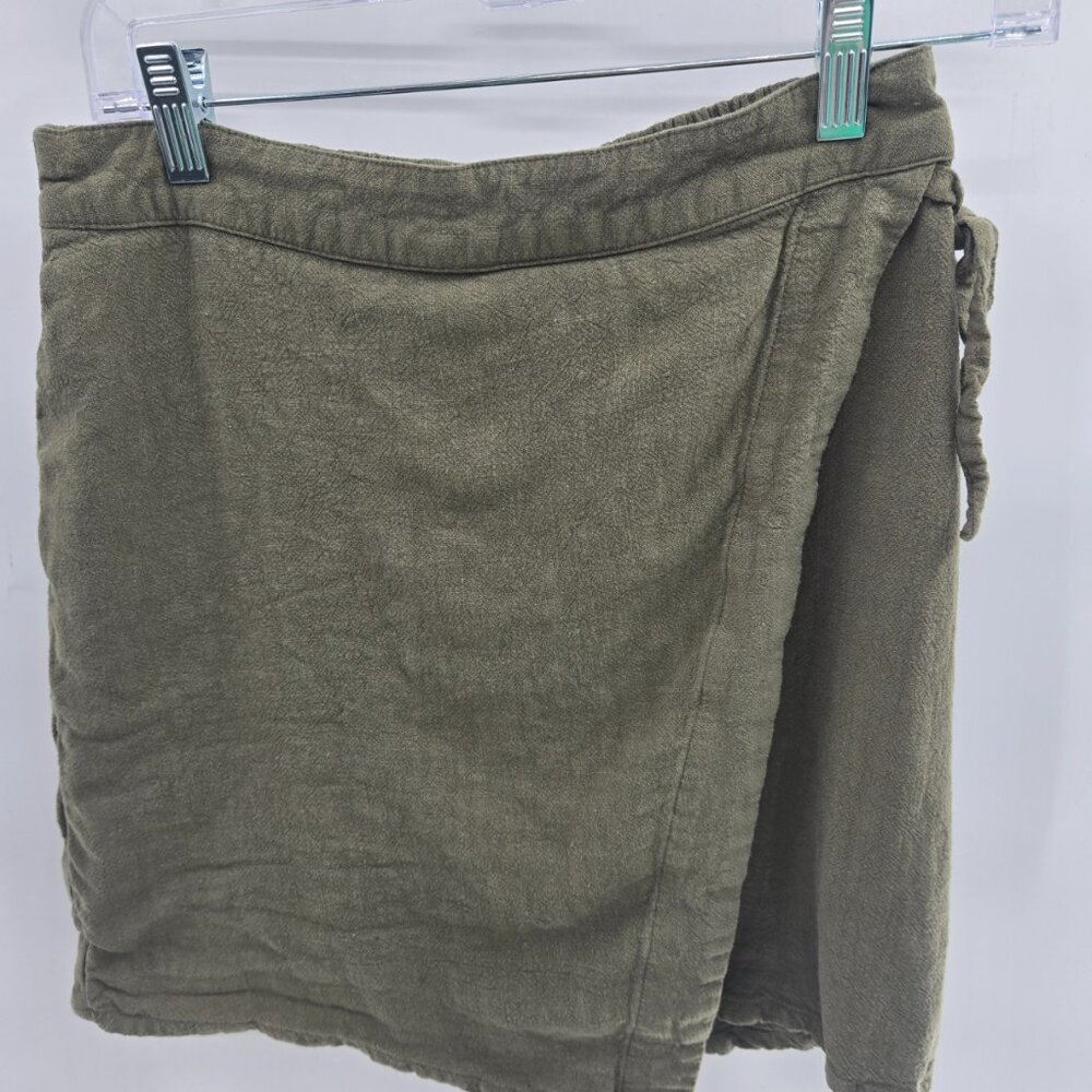 A New Day Green Wrap Mini Skirt Rayon/Linen Blend Side Tie Size Small
